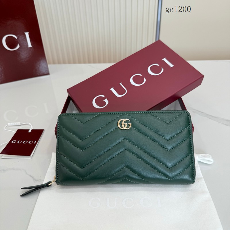 Gucci專櫃女士長款全拉鏈零錢包 古馳Marmont系列鏈式錢包 837758  gc1200