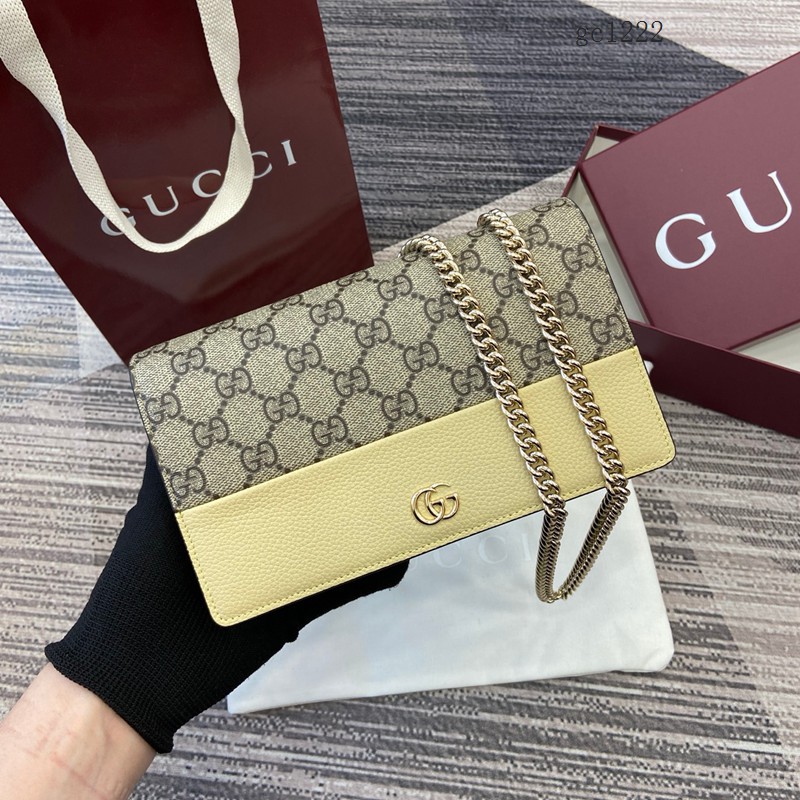 Gucci專櫃拼接翻蓋鏈條包 古馳Marmont系列雙色女士單肩斜挎包 497985  gc1222