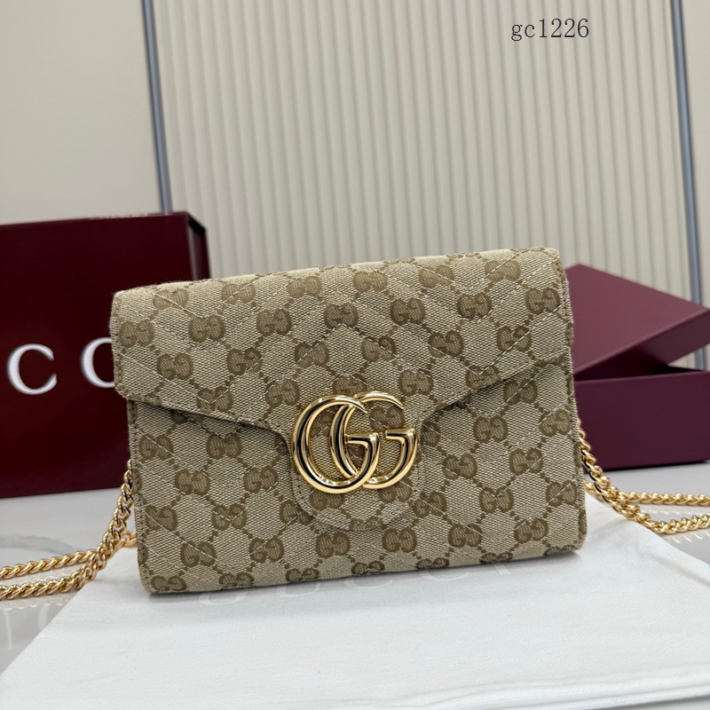 Gucci專櫃雙G印花帆布鏈條包 古馳Generation系列翻蓋單肩斜挎包 474575  gc1226