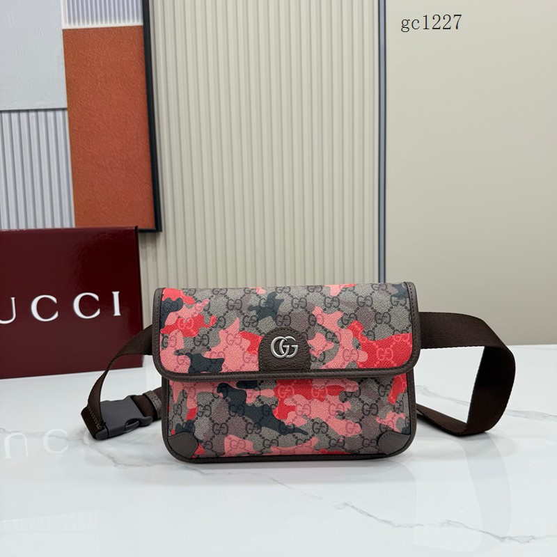 Gucci專櫃2026新款男女大理石紋腰包 古馳迷彩系列翻蓋單肩斜挎包 752597  gc1227