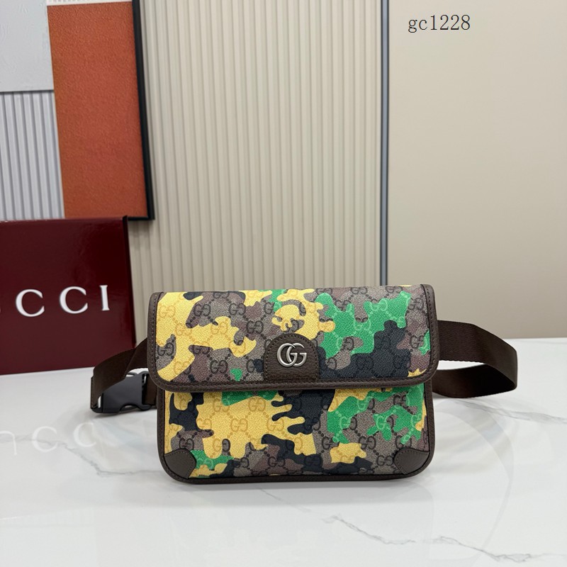 Gucci專櫃2026新款男女大理石紋腰包 古馳迷彩系列翻蓋單肩斜挎包 752597  gc1228