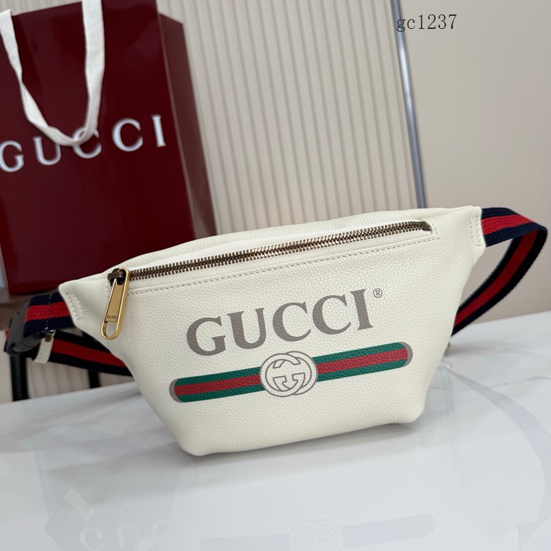 Gucci專櫃織帶印花全皮腰包胸包 古馳經典拉鏈單肩斜挎包 527792  gc1237