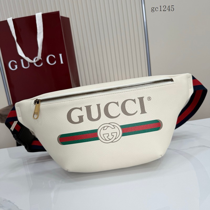 Gucci專櫃織帶印花全皮腰包胸包 古馳男女經典拉鏈單肩斜挎包 493869  gc1245