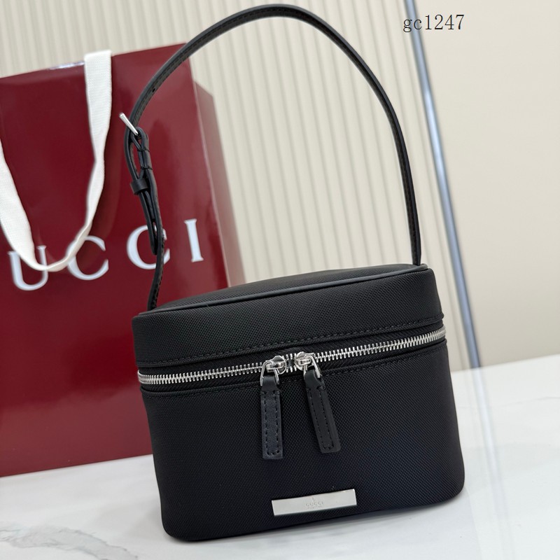 Gucci專櫃女士黑色飯盒包單肩包 古馳Primavera系列水桶化妝包 A00231  gc1247