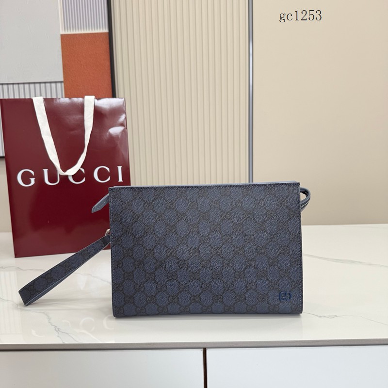 Gucci專櫃全皮男士手腕包手袋 古馳雙G印花小號手拿包零錢包 768255  gc1253