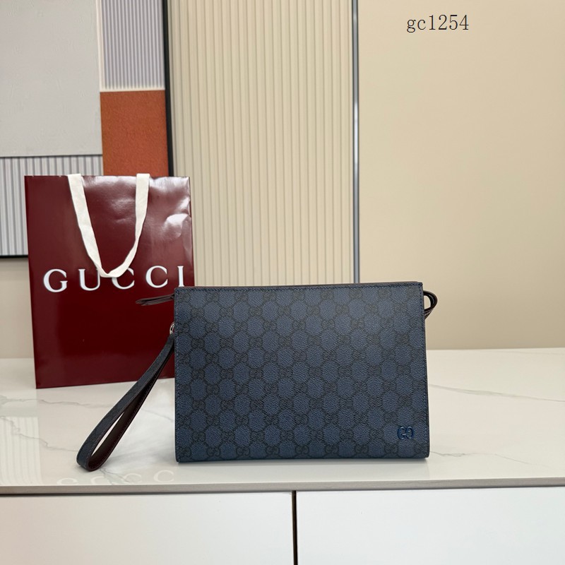Gucci專櫃全皮男士手腕包手袋 古馳雙G印花小號手拿包零錢包 768255  gc1254