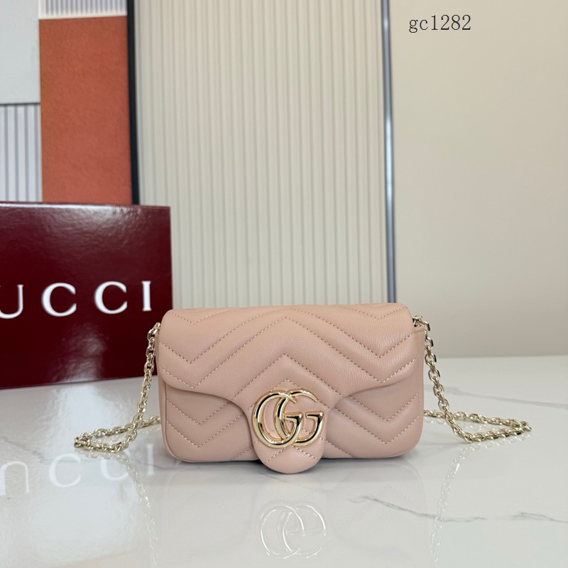 Gucci專櫃菱格絎縫羊皮鏈條包 古馳Marmont系列女士磁吸翻蓋單肩斜挎包 841290  gc1282