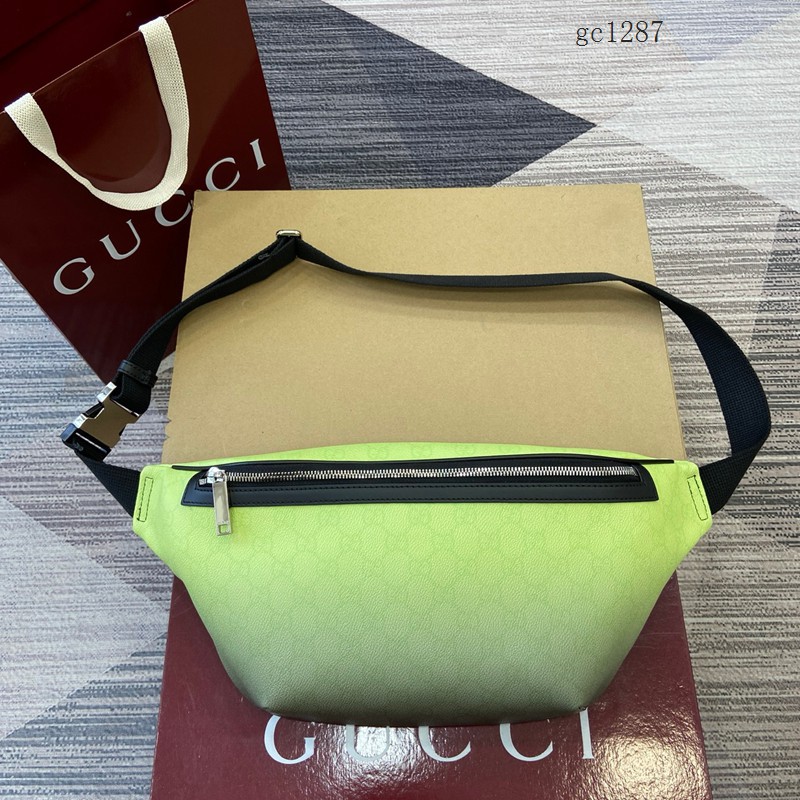 Gucci專櫃雙G漸變男女腰包胸包 古馳Monogram系列綠色漸變單肩斜挎包 835810  gc1287