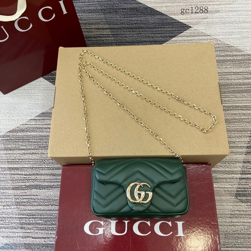 Gucci專櫃菱格絎縫羊皮鏈條包 古馳Marmont系列女士磁吸翻蓋單肩斜挎包 841290  gc1288