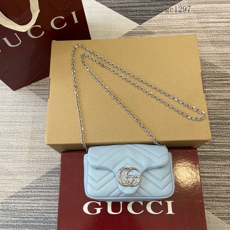 Gucci專櫃菱格絎縫羊皮鏈條包 古馳Marmont系列女士磁吸翻蓋單肩斜挎包 841290  gc1297