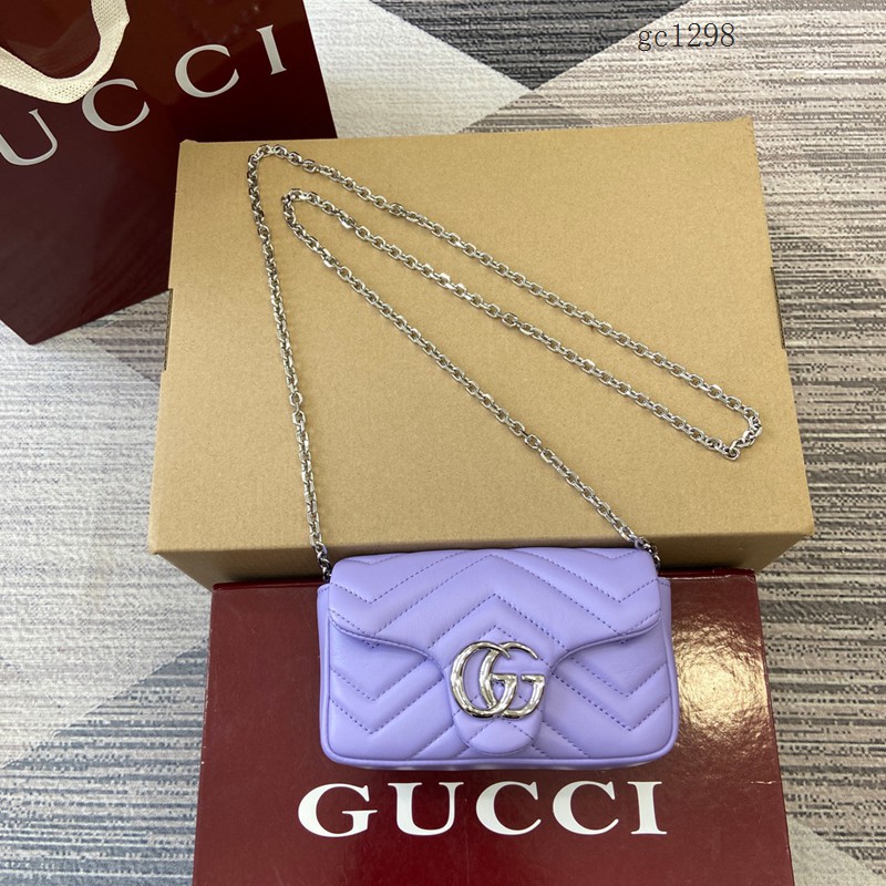 Gucci專櫃菱格絎縫羊皮鏈條包 古馳Marmont系列女士磁吸翻蓋單肩斜挎包 841290  gc1298