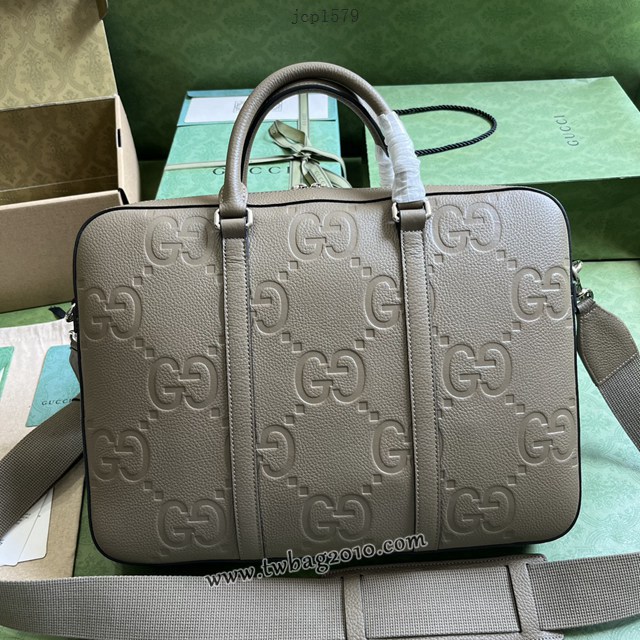 gucci專櫃新款原廠皮手袋 古馳灰色超級雙G皮革公事包 jcp1579