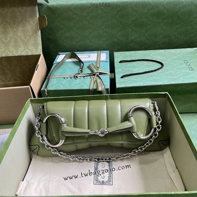 gucci專櫃新款原廠皮馬銜扣單肩斜挎包 古馳Horsebit Chain中號肩背包 jcp1668