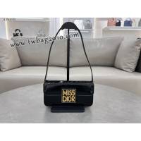 Dior专柜新款迪奥顶级原单黑色牛皮Miss Dior翻盖手袋肩背包 djfk1031