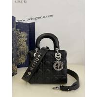 Dior专柜新款迪奥顶级原单黑银Lady戴妃四格系列手提包 djfk1143