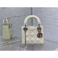 Dior专柜新款Lady女包迪奥顶级原单三格白色漆皮银扣Classic Lady戴妃包 djfk1209