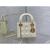 Dior专柜新款Lady女包迪奥顶级原单三格白色漆皮金扣Classic Lady戴妃包 djfk1210
