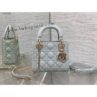 Dior专柜新款Lady女包迪奥顶级原单三格湖水蓝Classic Lady戴妃包 djfk1215