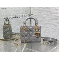 Dior专柜新款Lady女包迪奥顶级原单三格珠光灰Classic Lady戴妃包 djfk1222