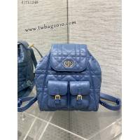 Dior专柜新款迪奥高仿原单蓝色Caro秋冬系列大号双肩包 djfk1248