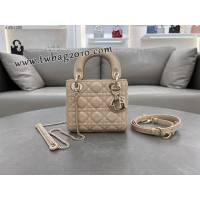 Dior专柜新款Lady女包迪奥高仿原单三格羊皮焦糖米色Classic Lady戴妃包 djfk1285