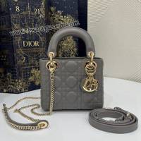 Dior专柜新款Lady女包迪奥高仿原单大象灰金Classic Lady戴妃包三格手提女包 djfk1422