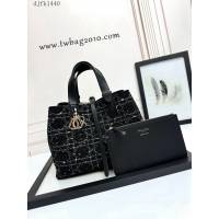 Dior专柜新款迪奥高仿原单中号黑大格布Toujours手袋手提女包 djfk1440
