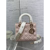 Dior专柜新款迪奥高仿原单胭脂粉拼白Classic Lady四格戴妃包 djfk1745