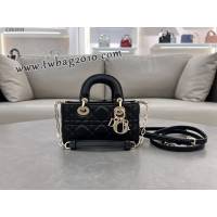 Dior专柜新款迪奥高仿原单黑色羊皮Lady D-Joy手袋手提肩背斜挎女包 djfk1834