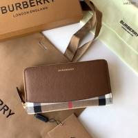 Burberry專門店新款House格紋拼粒紋皮革拉鏈錢包 巴寶莉男女款拉鏈長夾錢包 yxb1009