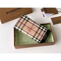 Burberry專門店新款男士長夾錢包 巴寶莉Haymarket格紋拼皮革長款二折包 yxb1018