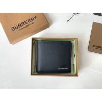 Burberry專門店新款男士短夾錢包 巴寶莉黑色小牛皮對折短夾 yxb1020