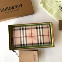 Burberry專門店新款Haymarket格紋拼皮革拉鏈錢包 巴寶莉男女款長錢包 yxb1056