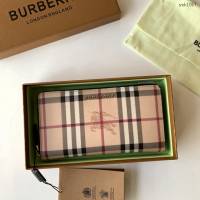 Burberry專門店新款Haymarket格紋拼皮革拉鏈錢包 巴寶莉男女款長錢包 yxb1057