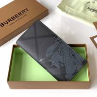 Burberry專門店新款煙熏格子男士長夾 巴寶莉London格紋馬術騎士圖案二折錢夾 yxb1114