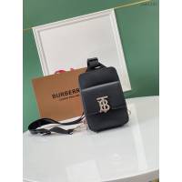 Burberry專門店新款黑色皮革斜背包 巴寶莉腰包當胸包斜跨包 yxb1237