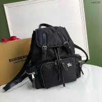 Burberry專門店新款中號牛皮雙肩包邊飾軍旅背包 巴寶莉尼龍布軍風包 yxb1248