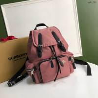Burberry專門店新款中號牛皮雙肩包邊飾軍旅背包 巴寶莉尼龍布軍風包 yxb1250