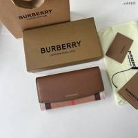 Burberry專門店新款格紋長錢包 巴寶莉小牛皮翻蓋女士錢包 yxb1405