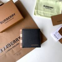 Burberry專門店新款短夾 巴寶莉小牛皮拼格紋男士短夾錢包 yxb1466