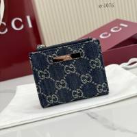 Gucci專櫃2026新款水洗牛仔藍拉鏈零錢包 古馳標誌性徽牌女士拉鏈錢包 875798  gc1076