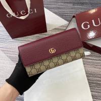 Gucci專櫃拼色長款錢包 古馳拼接翻蓋女士錢夾零錢鑰匙包 456116  gc1158