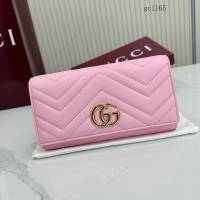 Gucci專櫃絎縫V型翻蓋女士錢夾零錢包 古馳Marmont系列長款全皮錢包 443436  gc1165