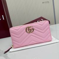 Gucci專櫃絎縫V型全皮零錢包 古馳Marmont系列女士長款拉鏈錢包 443123  gc1175