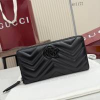 Gucci專櫃絎縫V型全皮零錢包 古馳Marmont系列女士長款拉鏈錢包 443123  gc1177