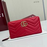 Gucci專櫃絎縫V型全皮零錢包 古馳Marmont系列女士長款拉鏈錢包 443123  gc1179
