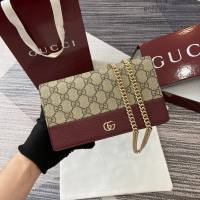 Gucci專櫃拼接翻蓋鏈條包 古馳Marmont系列雙色女士單肩斜挎包 497985  gc1223