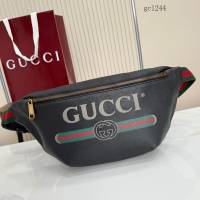 Gucci專櫃織帶印花全皮腰包胸包 古馳男女經典拉鏈單肩斜挎包 493869  gc1244