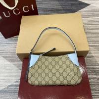 Gucci專櫃2026新款拼色老花腋下包 古馳Emblem系列女士單肩包 820696  gc1248