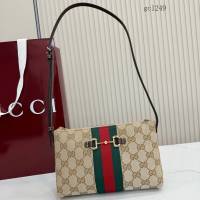 Gucci專櫃織帶雙G老花帆布單肩斜挎包 古馳Generation系列馬銜扣女士腋下包 867130  gc1249